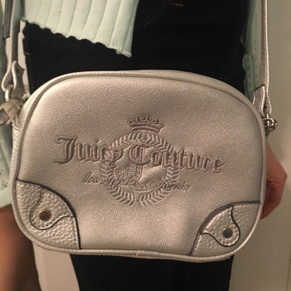 silver y2k juicy couture crossbody bag
